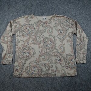 J‎ Jill Sweater Women Small Beige Paisley V Neck Cotton Blend Long Sleeve Knit